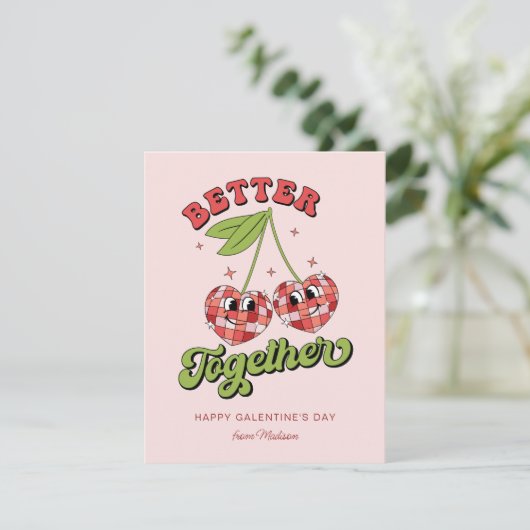 Discoボールバレンタインのさくらんぼを一緒に楽しむ カード (スタンド正面)