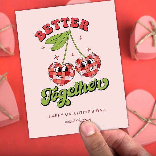 Discoボールバレンタインのさくらんぼを一緒に楽しむ ポストカード