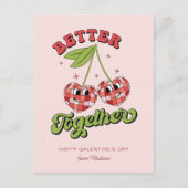 Discoボールバレンタインのさくらんぼを一緒に楽しむ ポストカード (正面)