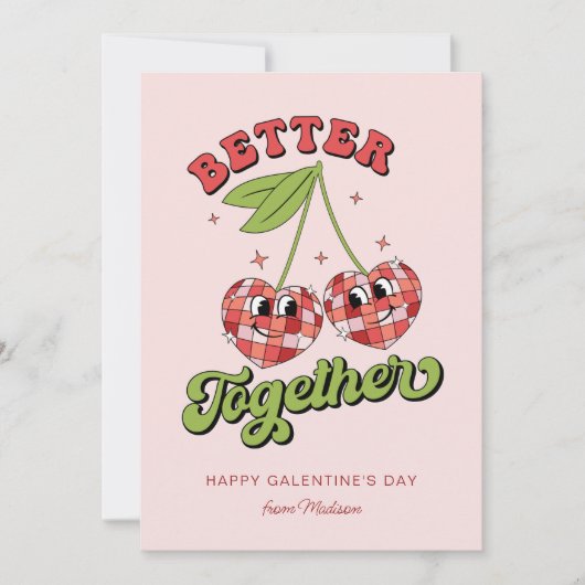 Discoボールバレンタインのさくらんぼを一緒に楽しむ 招待状 (正面)