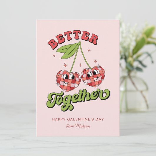 Discoボールバレンタインのさくらんぼを一緒に楽しむ 招待状 (スタンド正面)