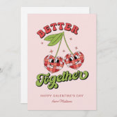 Discoボールバレンタインのさくらんぼを一緒に楽しむ 招待状 (正面/裏面)