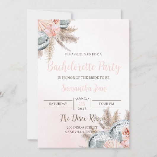 Disco Bachelorette Party Invitation Bohemian Disco 招待状 (正面)