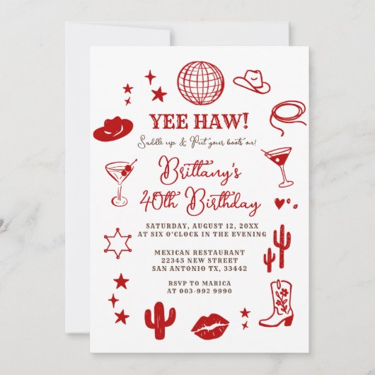 Disco Ball 21st Western Birthday Red Cowgirl  招待状 (正面)