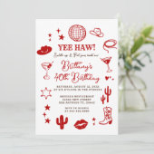 Disco Ball 21st Western Birthday Red Cowgirl  招待状 (スタンド正面)