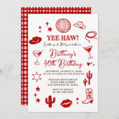 Disco Ball 21st Western Birthday Red Cowgirl  招待状 (正面/裏面)