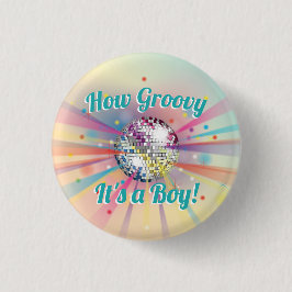 Disco Ball Baby Shower Groovy It's Boy 缶バッジ