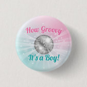 Disco Ball Baby Shower Groovy It's Boy 缶バッジ (正面)
