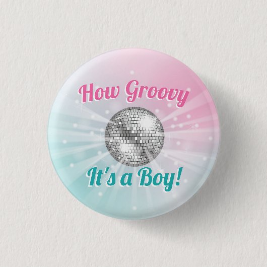 Disco Ball Baby Shower Groovy It's Boy 缶バッジ (正面)