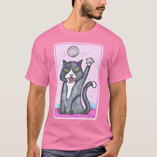 Disco Ball Cat Cartoon Fun Art Tシャツ (正面)