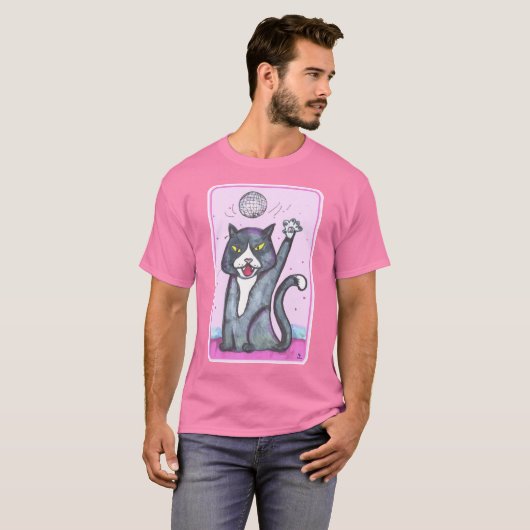 Disco Ball Cat Cartoon Fun Art Tシャツ (正面フル)