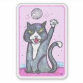 Disco Ball Cat Cheeky Dancing Cartoon Fun Art シール (正面)
