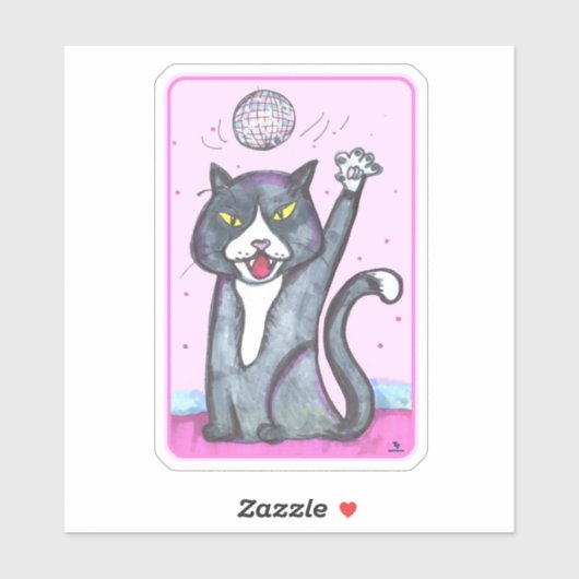  Disco Ball Cat Cheeky Dancing Cartoon Fun Art シール (シート)