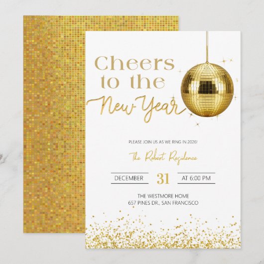 Disco ball cheers New Year's  Party  招待状 (正面/裏面)