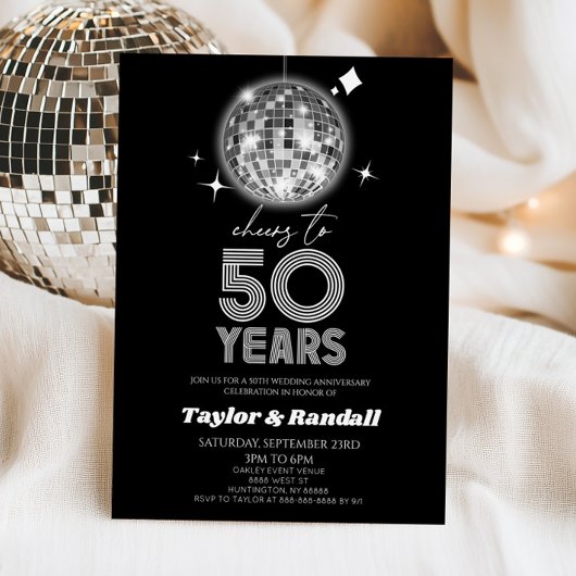 Disco Ball Cheers To 50 Years Wedding Anniversary 招待状