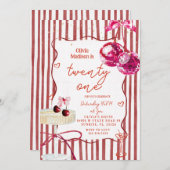 Disco Ball Cherry Cocktail Party 招待状 (正面/裏面)