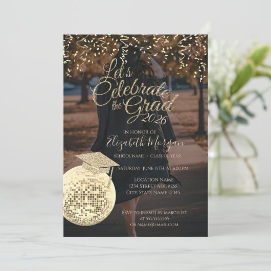 Disco Ball Confetti Graduation Photo 招待状 (スタンド正面)