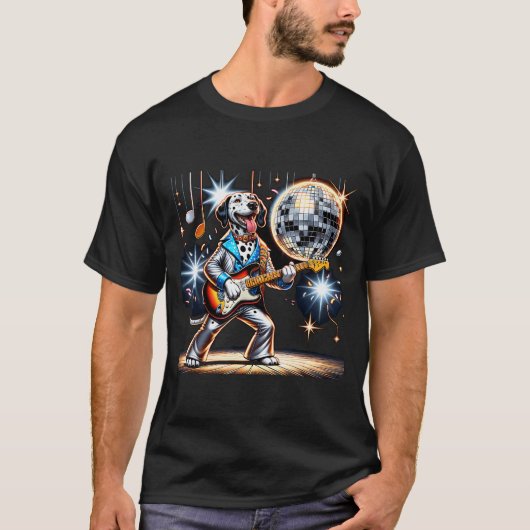 Disco Ball Guitar Dalmatian Dog Men Women Kids  Tシャツ (正面)