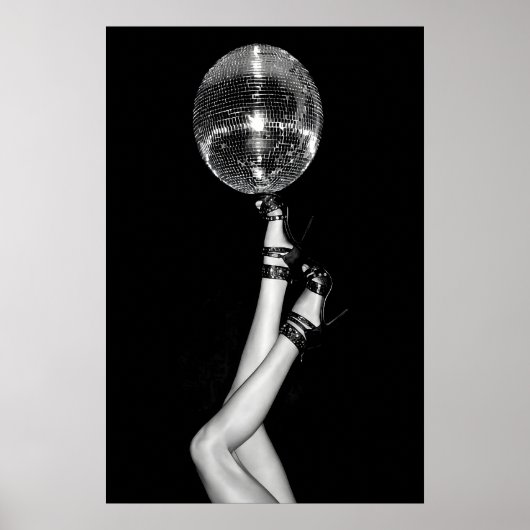 Disco Ball High Heels Print, Black and White ポスター (正面)