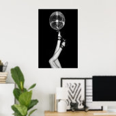 Disco Ball High Heels Print, Black and White ポスター (ホームオフィス)