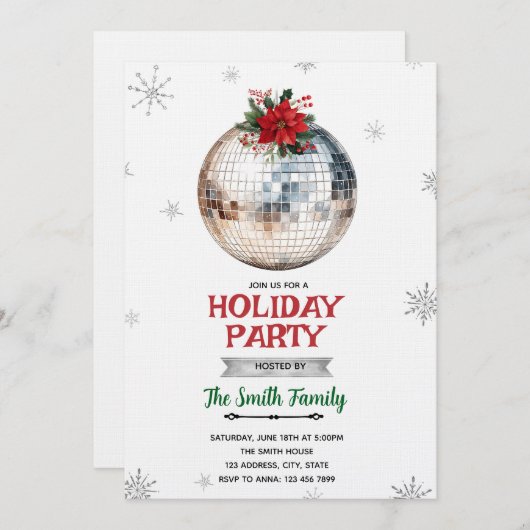 Disco Ball Holiday Party Invitation 招待状 (正面/裏面)