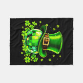 Disco Ball Leprechaun Hat Irish Shamrock St Patric フリースブランケット (正面(横))