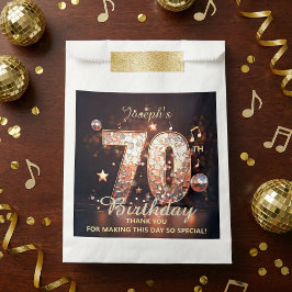 Disco Ball Music Notes Gold Glitter 70th Birthday フェイバーバッグ