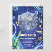Disco Ball Neon Space Kids Birthday Party Invite 招待状 (正面)