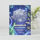 Disco Ball Neon Space Kids Birthday Party Invite 招待状 (スタンド正面)