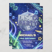 Disco Ball Neon Space Kids Birthday Party Invite 招待状 (正面/裏面)