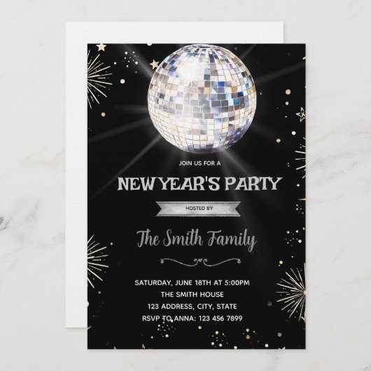 Disco Ball New Year's Eve invitation 招待状 (正面/裏面)