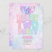 Disco Ball Pastel Rainbow Toddler Birthday Party  招待状 (正面/裏面)