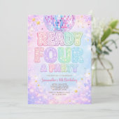 Disco Ball Ready FOUR パーティー お誕生日おめでとう 招待状 (スタンド正面)