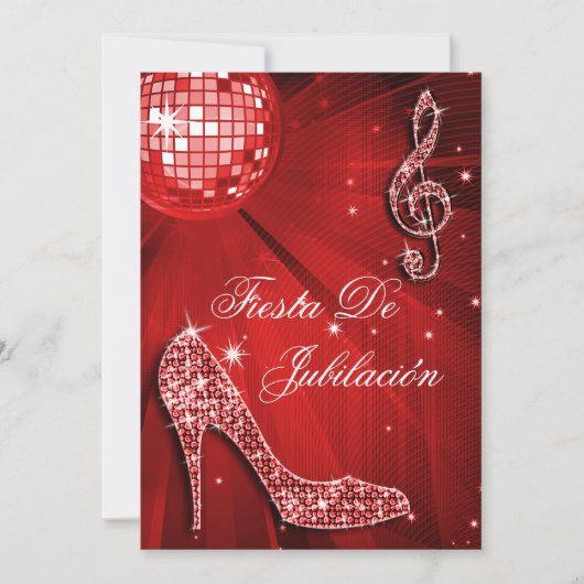 Disco Ball & Sparkle Heels Retirement 招待状 (正面)