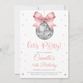 Disco ball with pink bow girl birthday  招待状 (正面)