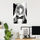 Disco Ball Woman Print, Black and White, Funky ポスター (ホームオフィス)