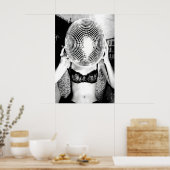 Disco Ball Woman Print, Black and White, Funky ポスター (キッチン)