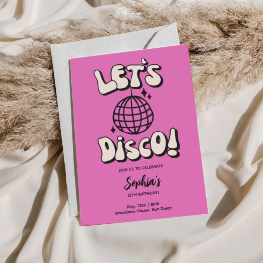 Disco Birthday Partyマゼンタ 招待状