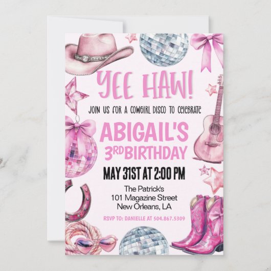 Disco Cowgirl Birthday 招待状 (正面)
