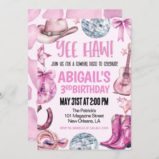 Disco Cowgirl Birthday 招待状 (正面/裏面)