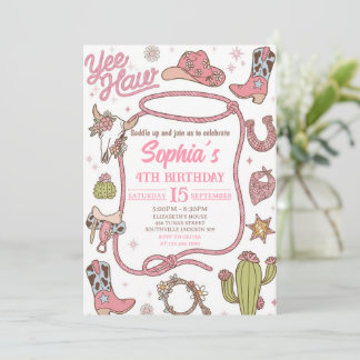 Disco Cowgirl Nashville Pink Rodeo Birthday Party 招待状