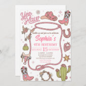 Disco Cowgirl Nashville Pink Rodeo Birthday Party 招待状 (正面/裏面)