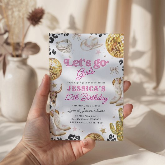 Disco Cowgirl Nashville Rodeo Pink Birthday Party  招待状