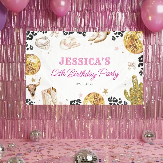 Disco Cowgirl Nashville Rodeo Pink Birthday Party 横断幕