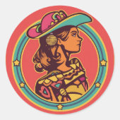 Disco Cowgirl Stickers – Retro Western Party Vibes ラウンドシール (正面)