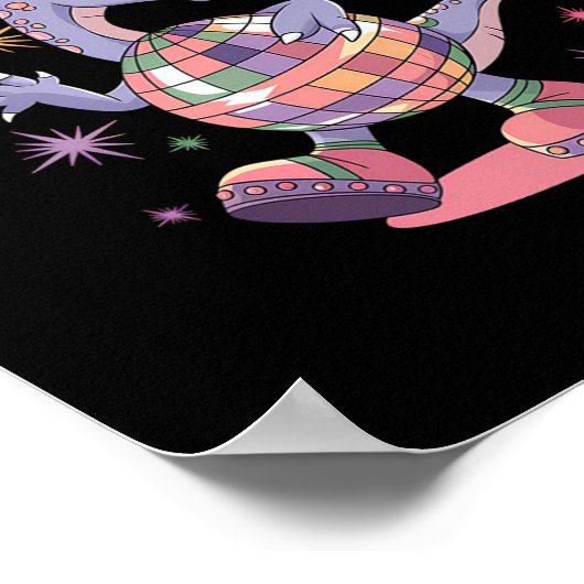 Disco Dancing Dinosaur Diplodocus Dino Funny 70s D ポスター (角)