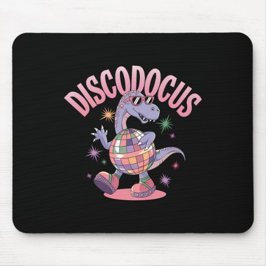 Disco Dancing Dinosaur Diplodocus Dino Funny 70s D マウスパッド (正面)