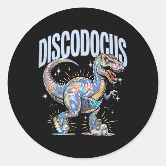 Disco Dinosaur Diplodocus 70s Dino Dancing Funny D ラウンドシール (正面)