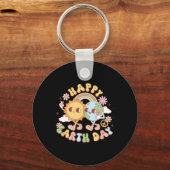 Disco Groovy Happy Earth Day Peace Sun And Earth キーホルダー (正面)