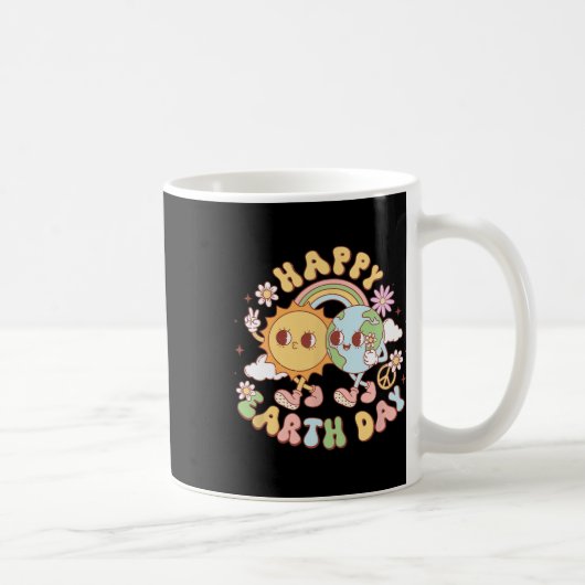 Disco Groovy Happy Earth Day Peace Sun And Earth コーヒーマグカップ (右)